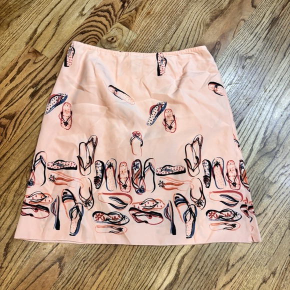 J Jill Petite Silk Skirt Flip Flop Print Pink Resort A-Line Skirt MP 100% Silk - Picture 2 of 4